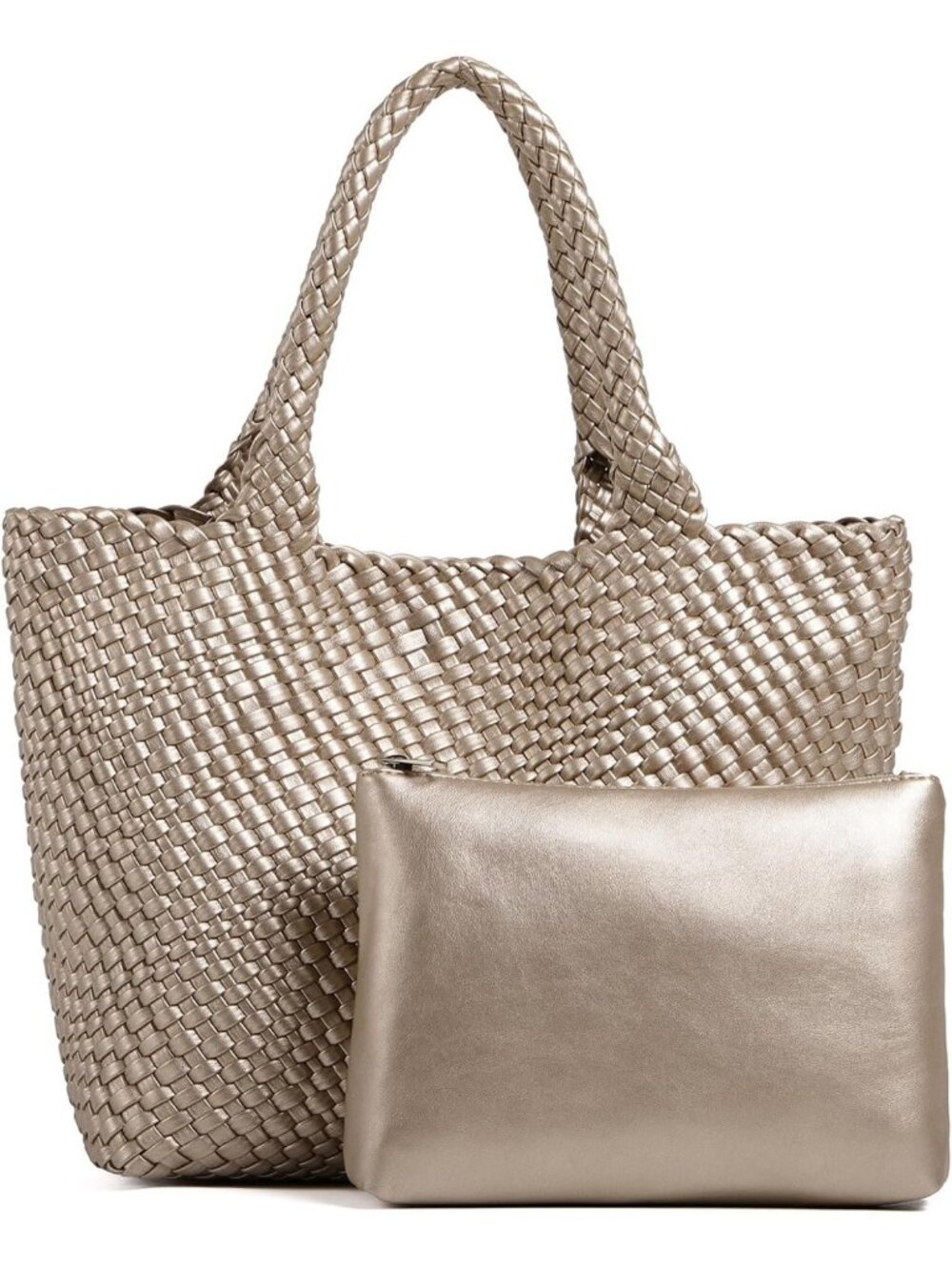 Stylish Large Woven Tote Bag for Women - Soft Vegan Leather Shoulder Purse